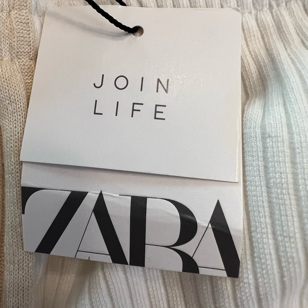 Zara ribbed pants leggings NWT cream w/ beige stripe down outseams 13/14 junior - Picture 6 of 12